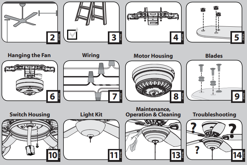 Installation guide of a hunter ceiling fan.